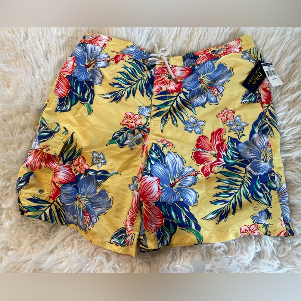 Polo Ralph Lauren NWT Men’s Floral Yellow Hawaiian Swim Trunks. Size XXL